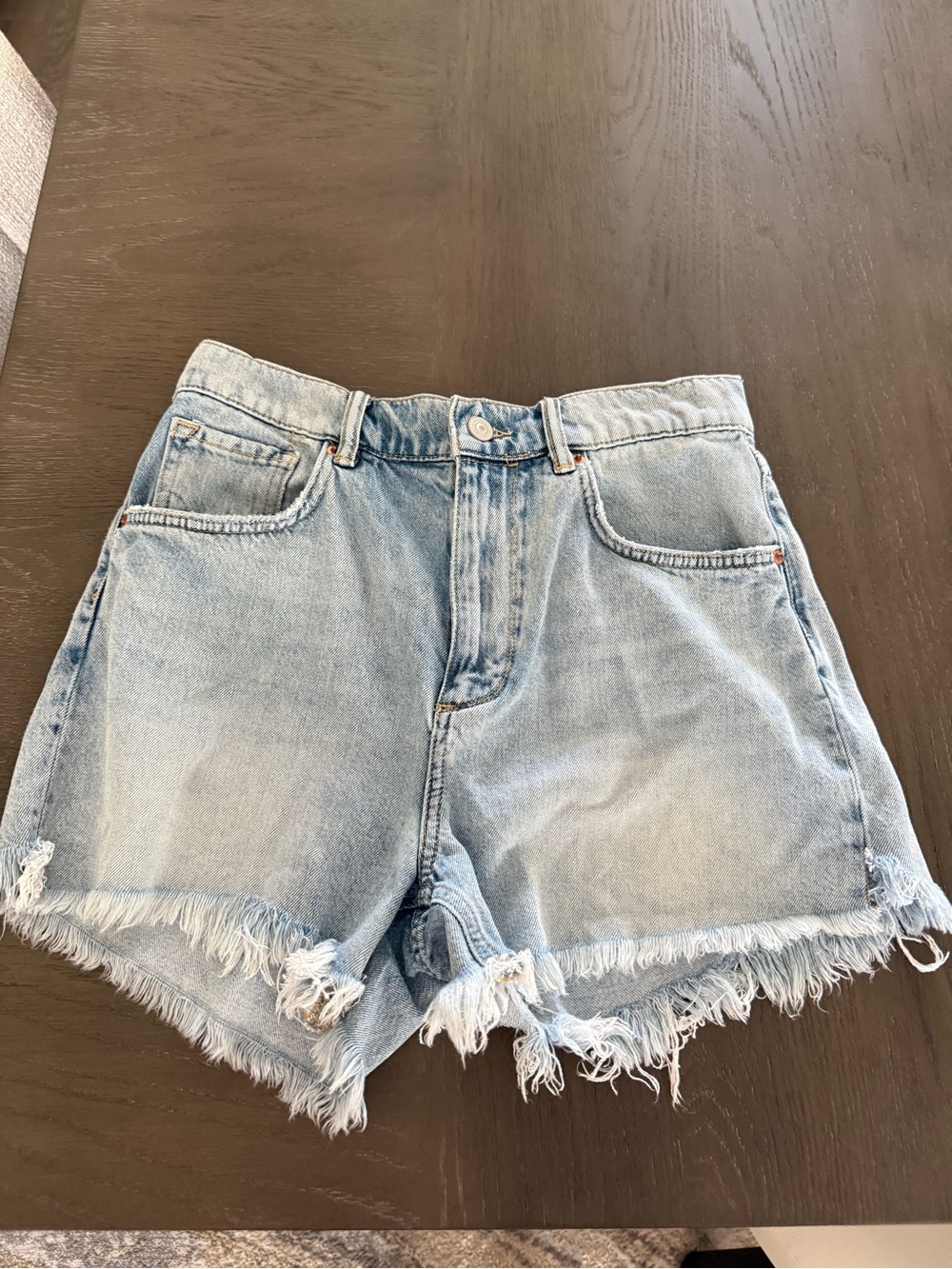 All Saints Light Wash Denim Frayed Hem Women’s Shorts